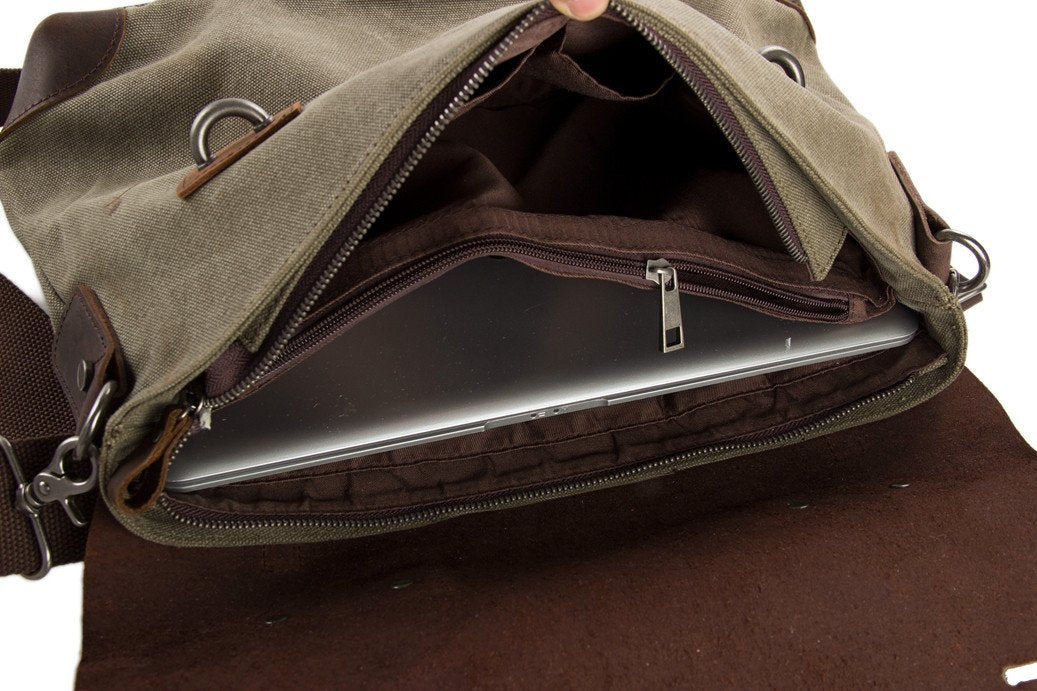 Canvas Leather Briefcase Messenger Bag Shoulder Bag Laptop Bag 6896