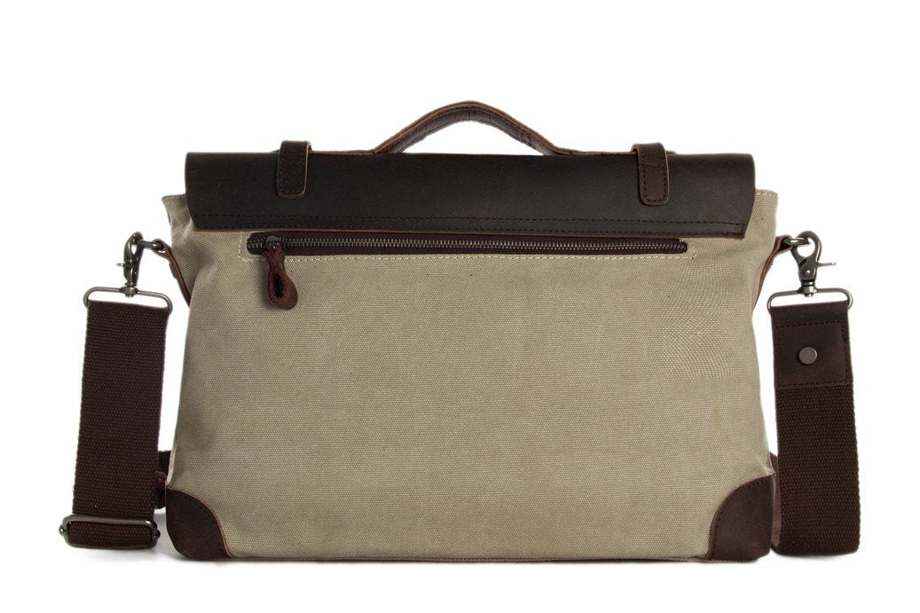 14 Inch Canvas Leather Briefcase Messenger Bag Shoulder Bag Laptop Bag 6896