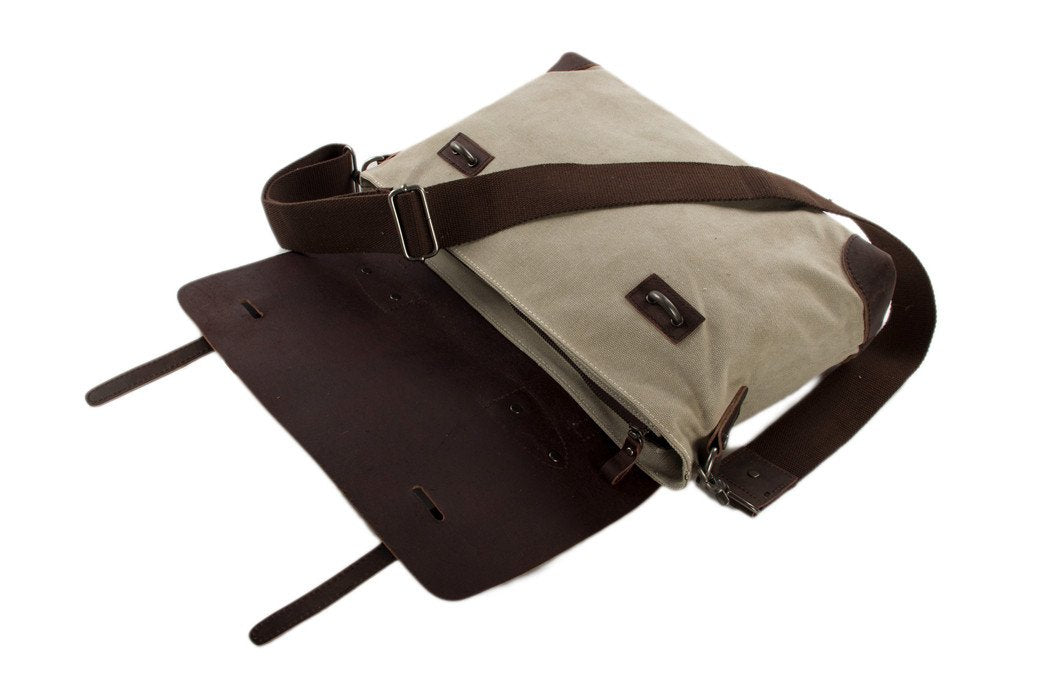 14 Inch Canvas Leather Briefcase Messenger Bag Shoulder Bag Laptop Bag 6896