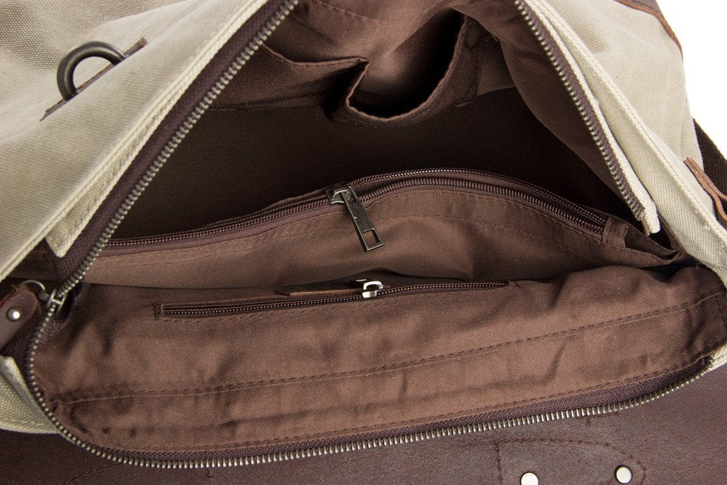 14 Inch Canvas Leather Briefcase Messenger Bag Shoulder Bag Laptop Bag 6896