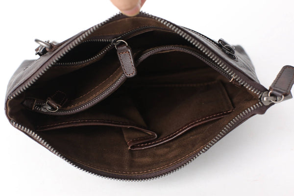Handmade Men's Full Grain Leather Clutch Handbag, Vintage Wallet, Phone Sleeve