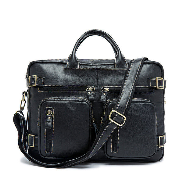 Convertible Leather Backpack, Men's Shoulder Bag, Large Capacity Leather Briefcase