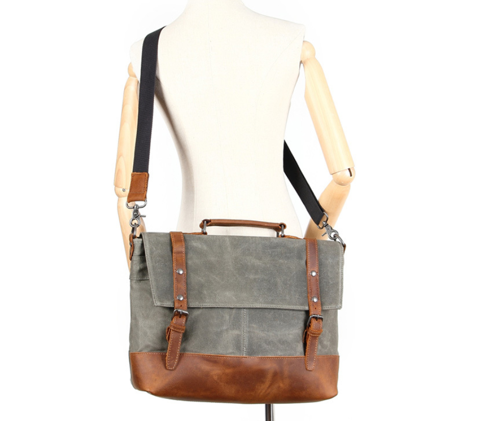 Waxed Canvas Waterproof Bag With Leather Trim