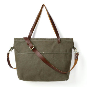 Open image in slideshow, Waxed Canvas Diaper Bag With Leather
