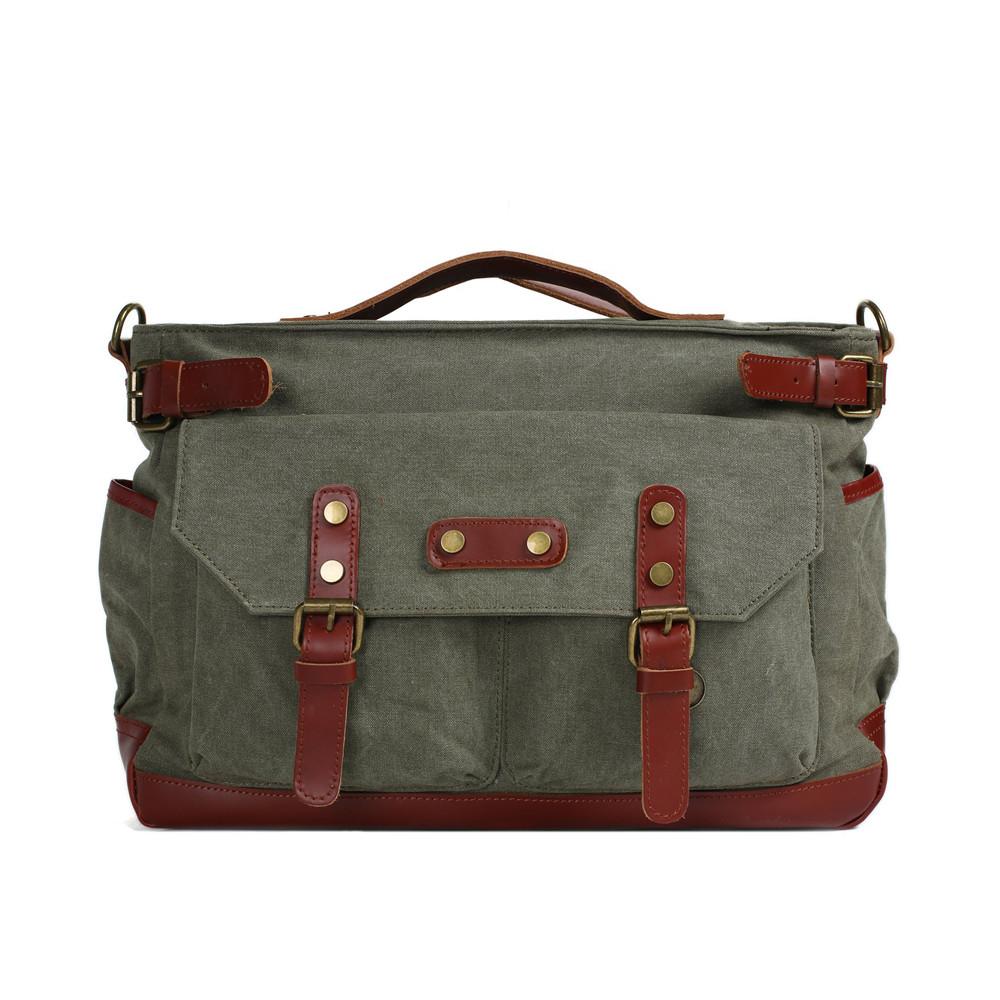 Canvas Leather Briefcase Messenger Bag, Waxed Canvas Laptop Bag Travel Briefcase 1859