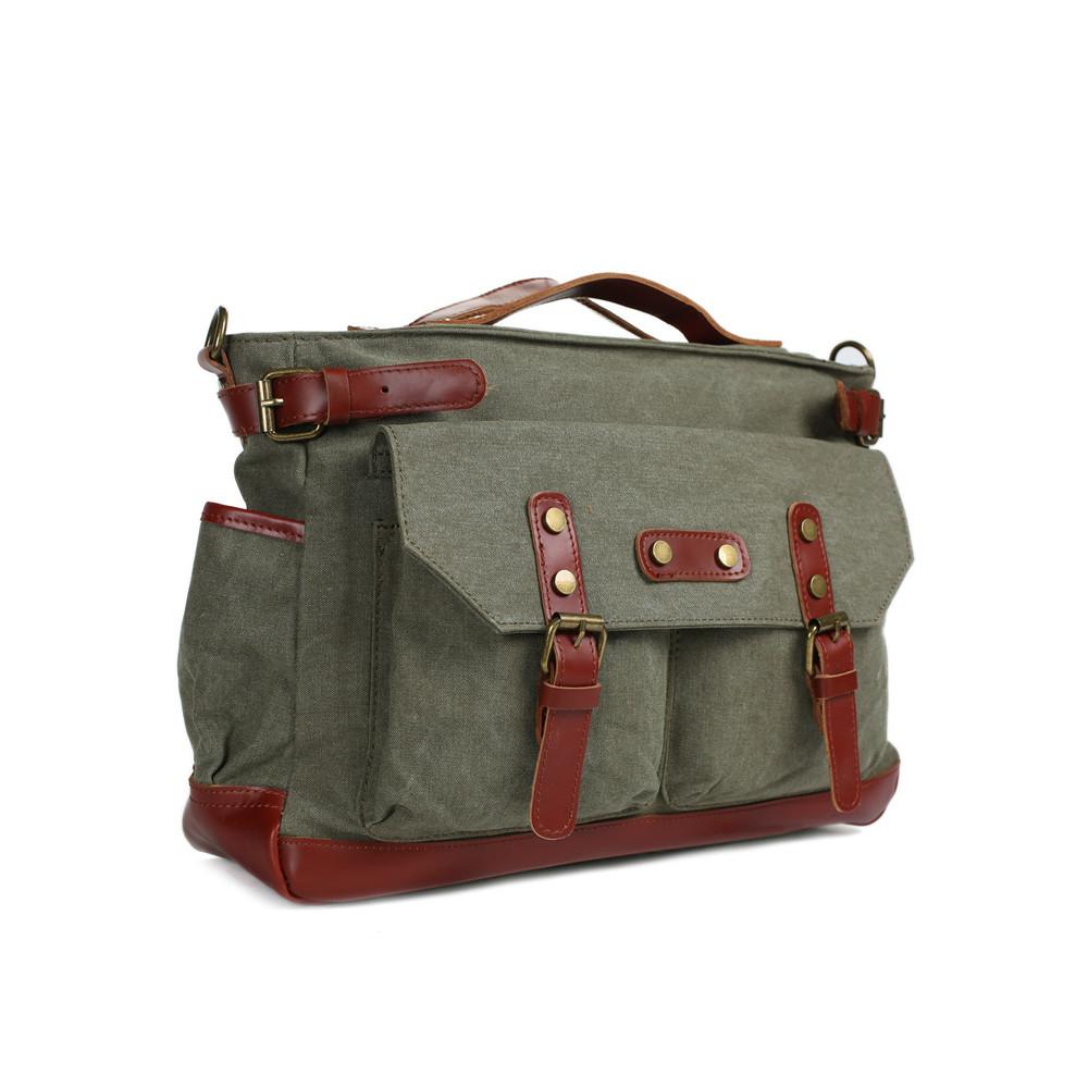 Canvas Leather Briefcase Messenger Bag, Waxed Canvas Laptop Bag Travel Briefcase 1859
