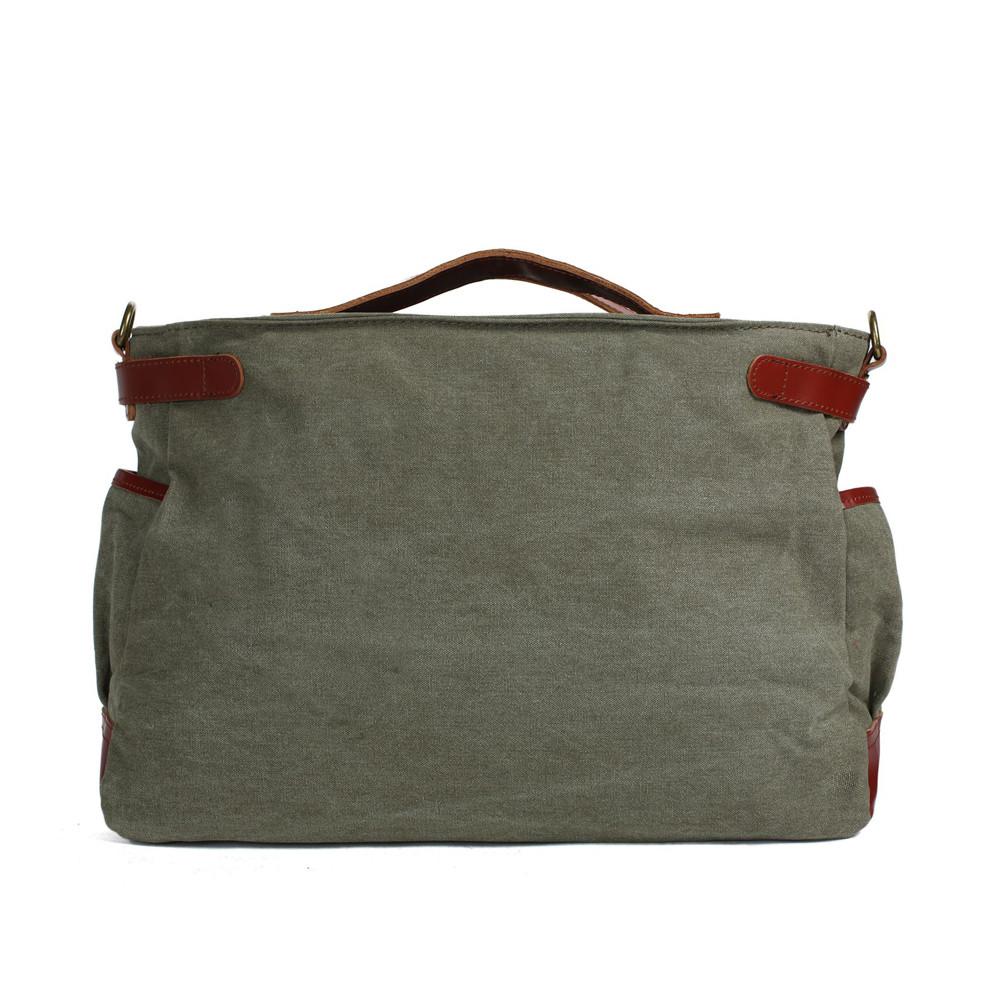 Canvas Leather Briefcase Messenger Bag, Waxed Canvas Laptop Bag Travel Briefcase 1859