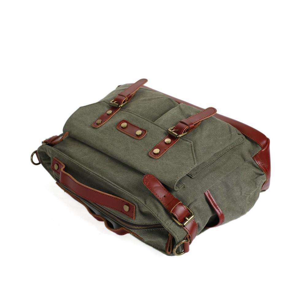 Canvas Leather Briefcase Messenger Bag, Waxed Canvas Laptop Bag Travel Briefcase 1859
