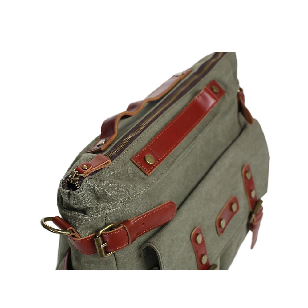 Canvas Leather Briefcase Messenger Bag, Waxed Canvas Laptop Bag Travel Briefcase 1859